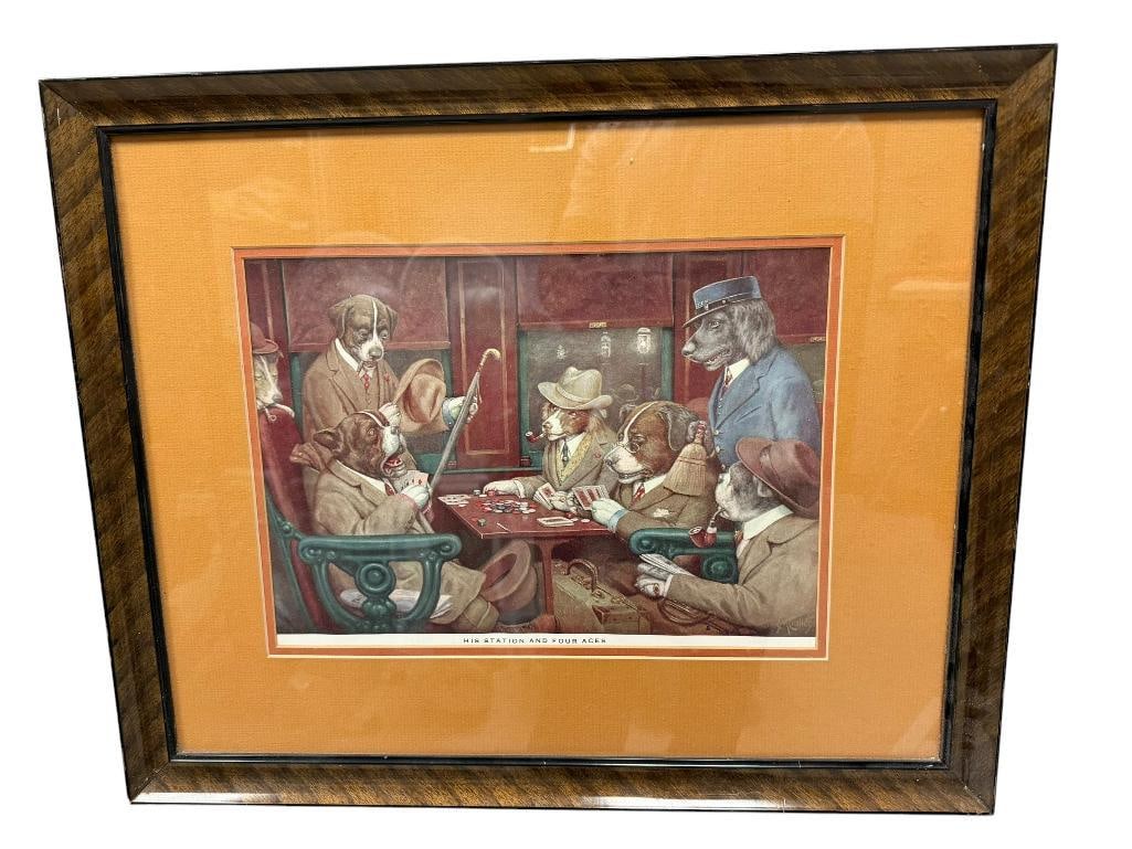 " HIS STATION AND FOUR ACES " COMICAL DOGS PLAYING POKER PRINT BY CASSIUS MARCELLUS COOLIDGE - 3