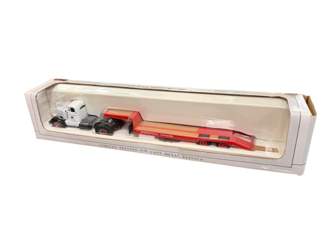 1/50 DIE-CAST REPLICA WHITE WC TRUCK INTERNATIONAL HARVESTER WITH LOWBOY TRAILER NEW IN THE PACKAGE: DEAD STOCK 