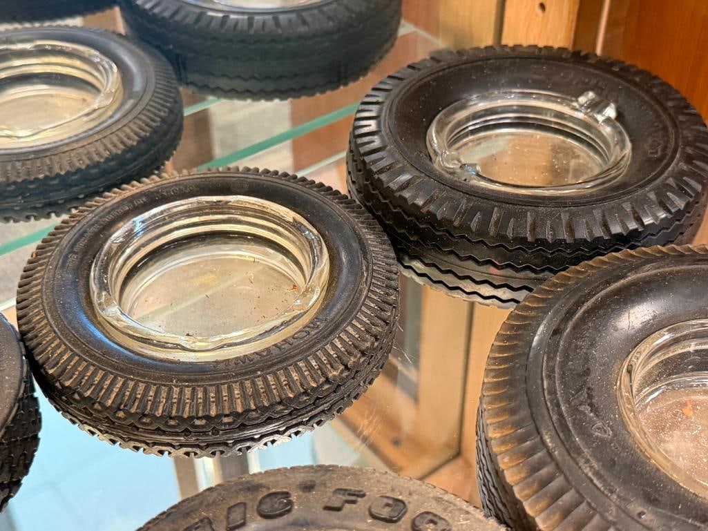 SEVEN VINTAGE AUTOMOTIVE SHOP ADVERTISMENT RUBBER TIRE ASH TRAYS - 4