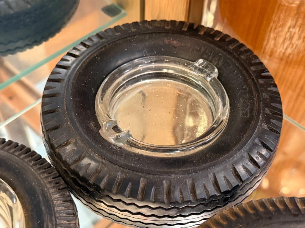 SEVEN VINTAGE AUTOMOTIVE SHOP ADVERTISMENT RUBBER TIRE ASH TRAYS - 5
