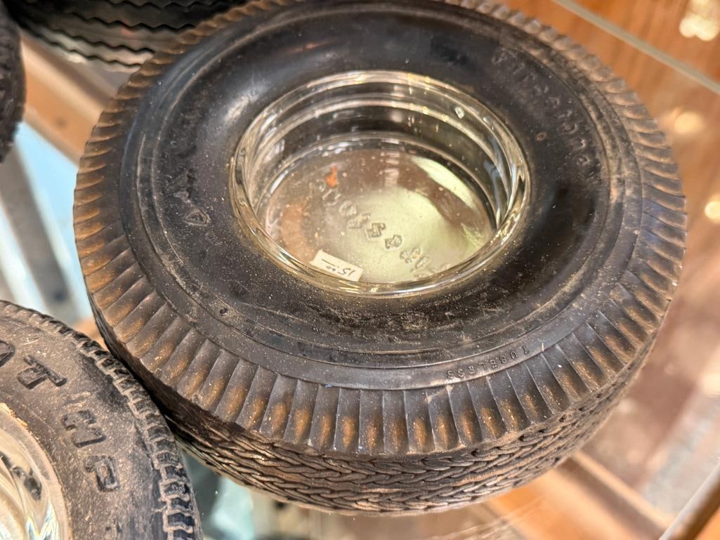 SEVEN VINTAGE AUTOMOTIVE SHOP ADVERTISMENT RUBBER TIRE ASH TRAYS - 6