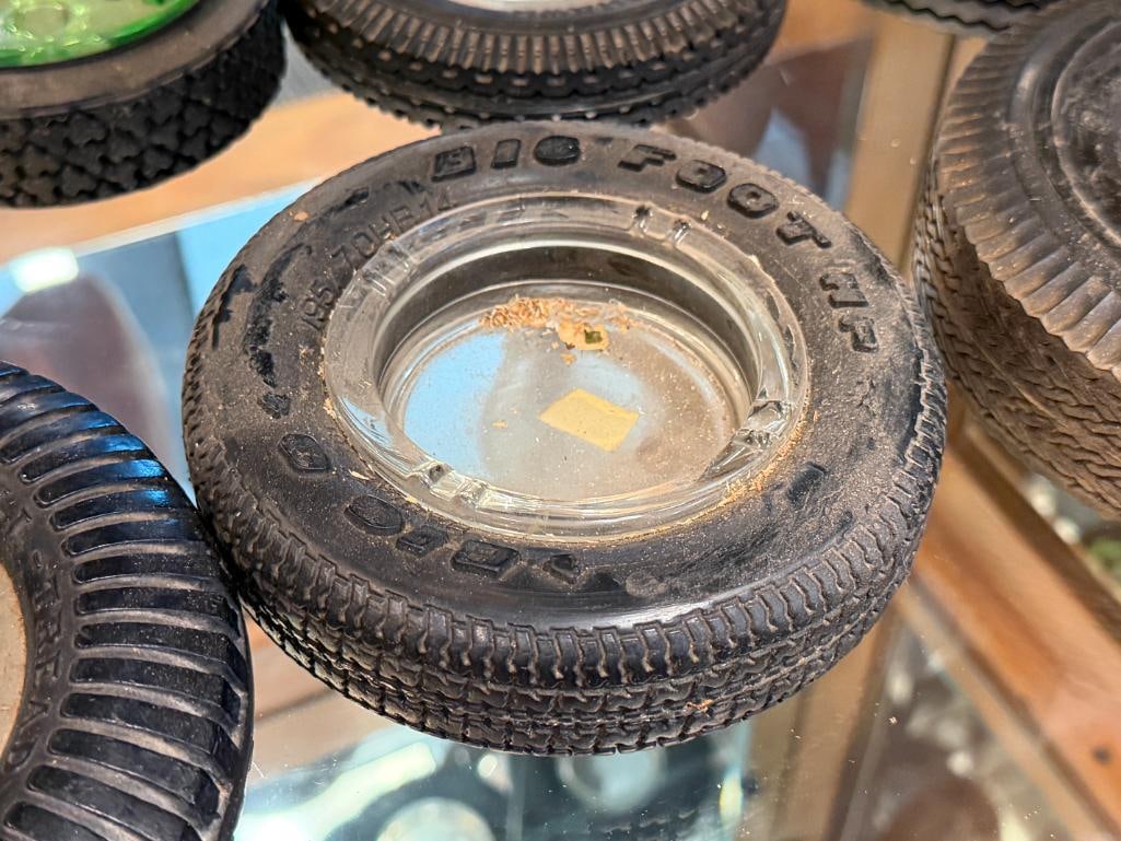 SEVEN VINTAGE AUTOMOTIVE SHOP ADVERTISMENT RUBBER TIRE ASH TRAYS - 8