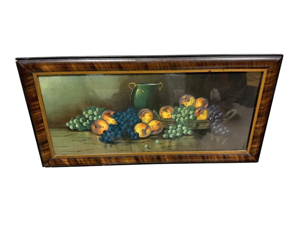 VINTAGE CANVAS PRINT OF STILL LIFE FEATURING FRUIT IN A BASKET AND VASE (1 of 5)