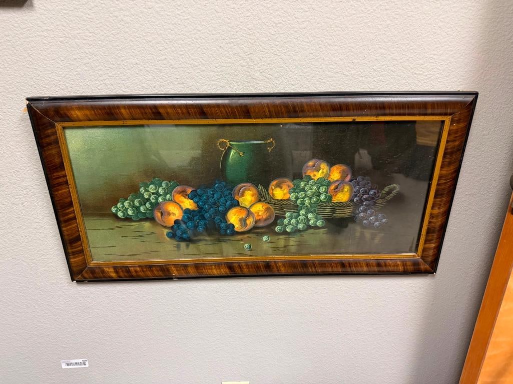VINTAGE CANVAS PRINT OF STILL LIFE FEATURING FRUIT IN A BASKET AND VASE - 2