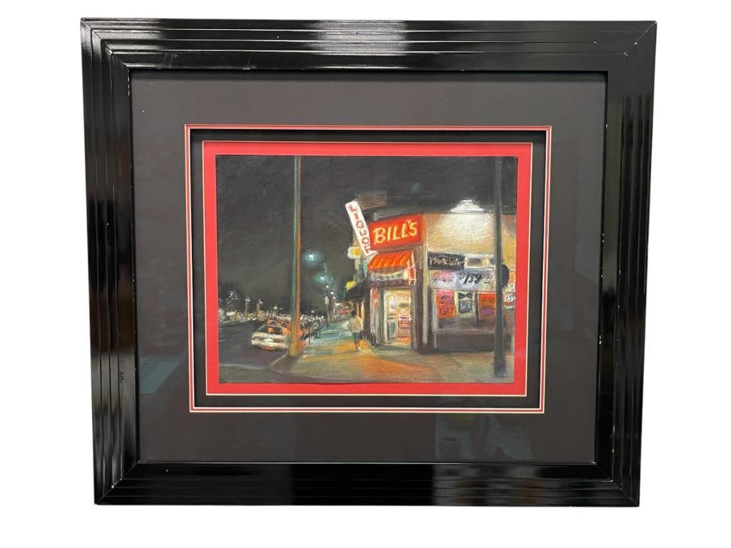 NANCY POPENOE KANSAS CITY BORN / LOS ANGELES ARTIST ORIGINAL PASTEL ON PAPER: NANCY POPENOE IS AN AMERICAN ARTIST BORN IN KANSAS CITY BASED OUT OF LOS ANGELES, MEMBER OF THE PASTEL SOCIETY OF AMERICA AND THE CALIFORNIA ART CLUB, ART IS A PASTEL ON PAPER DEPICTS LIT STREET