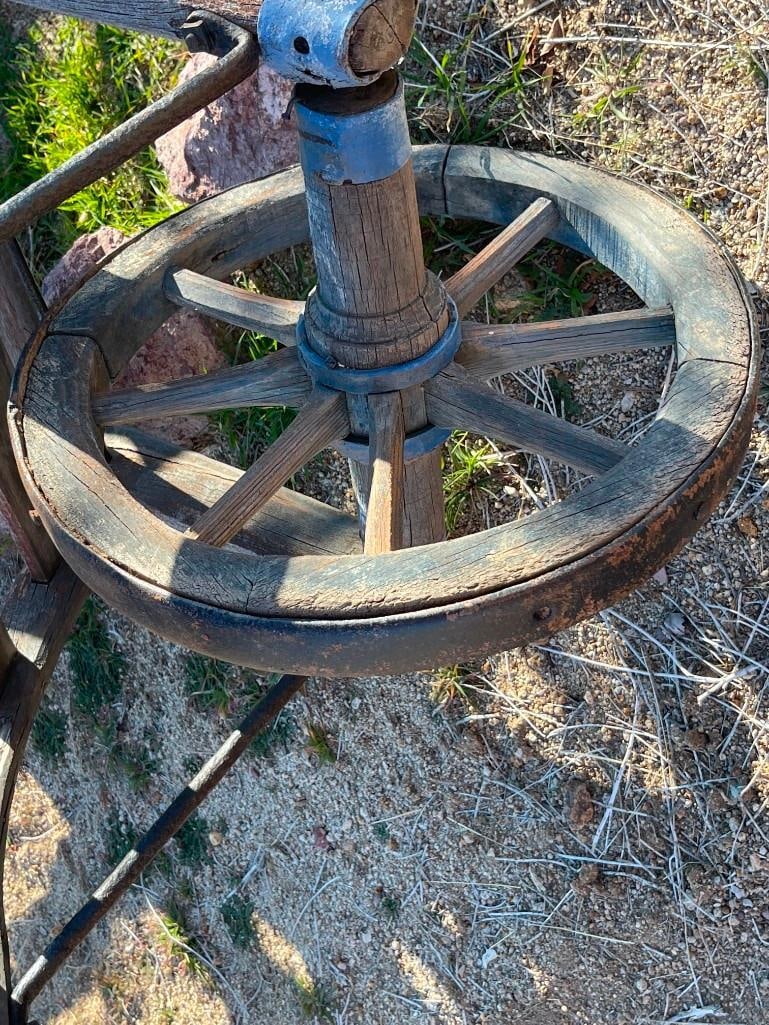 ANTIQUE WOOD AND IRON WHEEL BARROW / MATERIAL HANDLER - 11