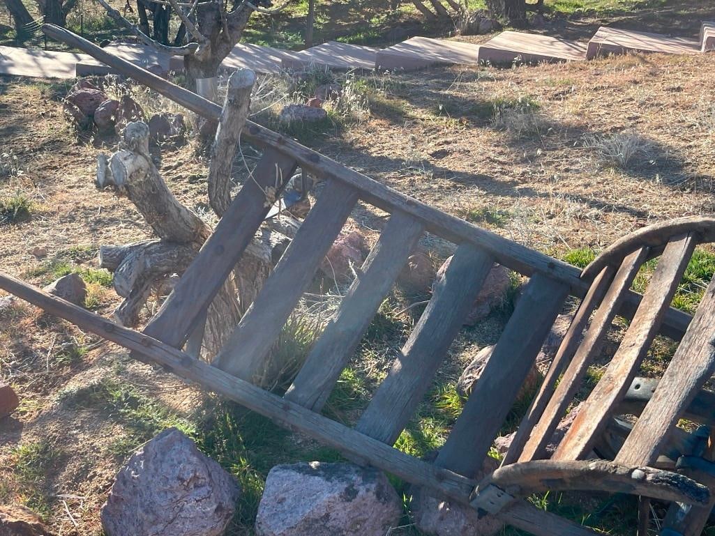 ANTIQUE WOOD AND IRON WHEEL BARROW / MATERIAL HANDLER - 4