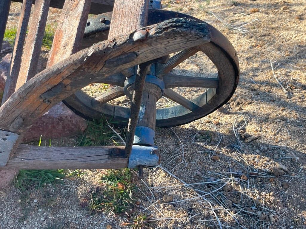 ANTIQUE WOOD AND IRON WHEEL BARROW / MATERIAL HANDLER - 5