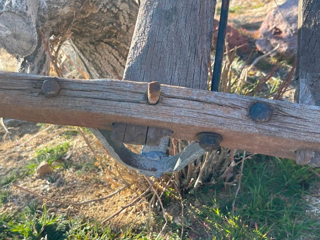 ANTIQUE WOOD AND IRON WHEEL BARROW / MATERIAL HANDLER - 7