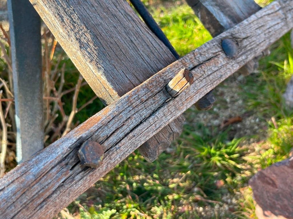 ANTIQUE WOOD AND IRON WHEEL BARROW / MATERIAL HANDLER - 8
