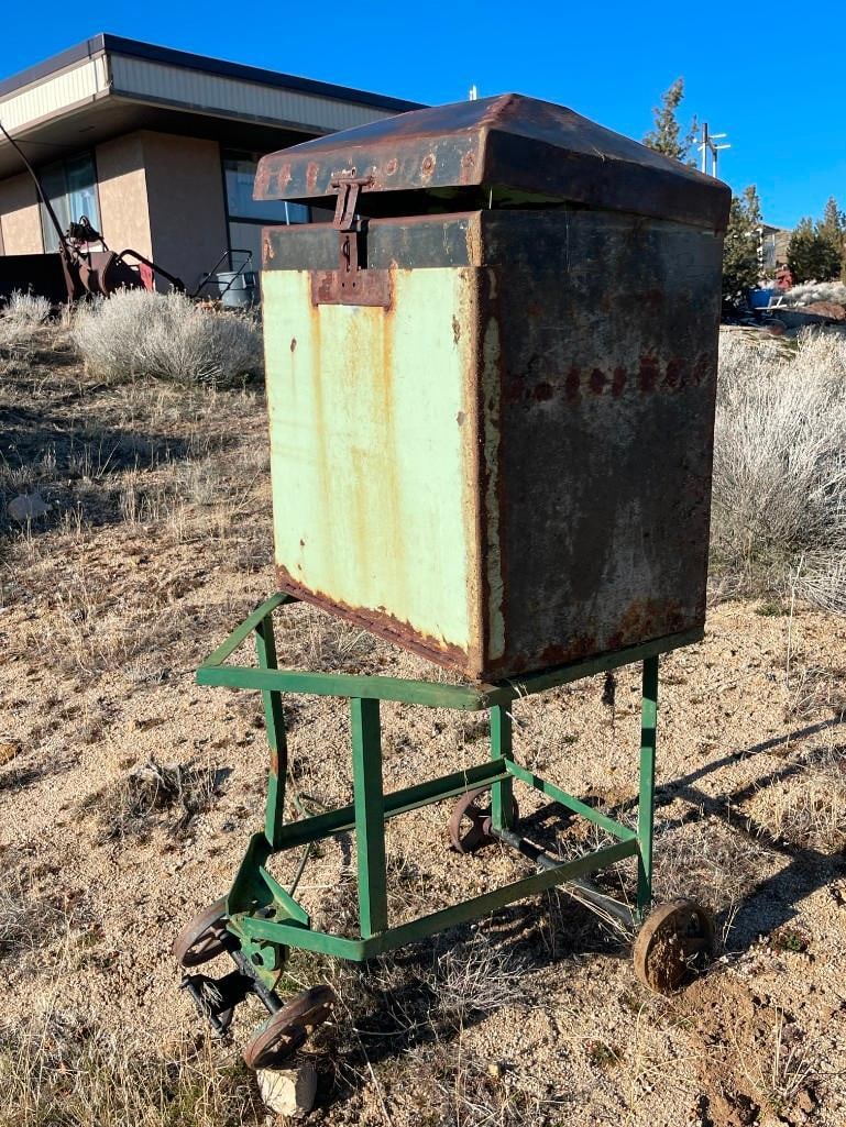 ANTIQUE INDUSTRIAL STEEL CONTAINER ON METAL CART - 7