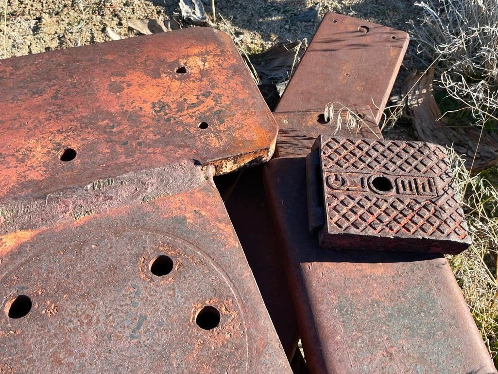VINTAGE GLOBE FRAME AND BOLSTER PLATES FROM HEAVY DUTY IN GROUND AUTOMOTIVE LIFT SYSTEM - 7