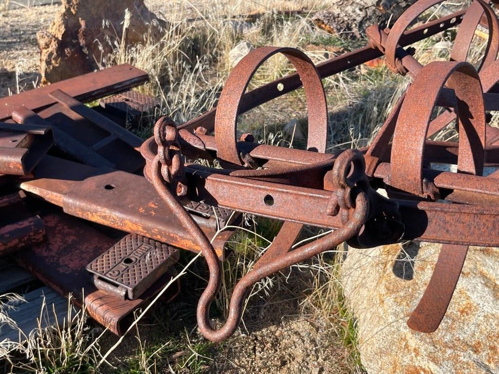 ANTIQUE STEEL FARMING IMPLEMENT HORSE DRAWN FARM CULTIVATOR PLOW SPRING TOOTH HARROW - 10