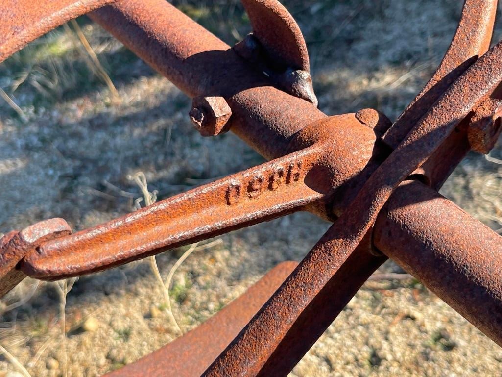 ANTIQUE STEEL FARMING IMPLEMENT HORSE DRAWN FARM CULTIVATOR PLOW SPRING TOOTH HARROW - 5