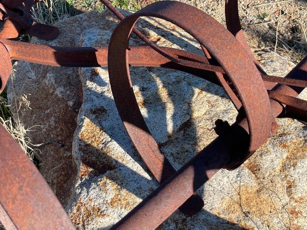 ANTIQUE STEEL FARMING IMPLEMENT HORSE DRAWN FARM CULTIVATOR PLOW SPRING TOOTH HARROW - 6