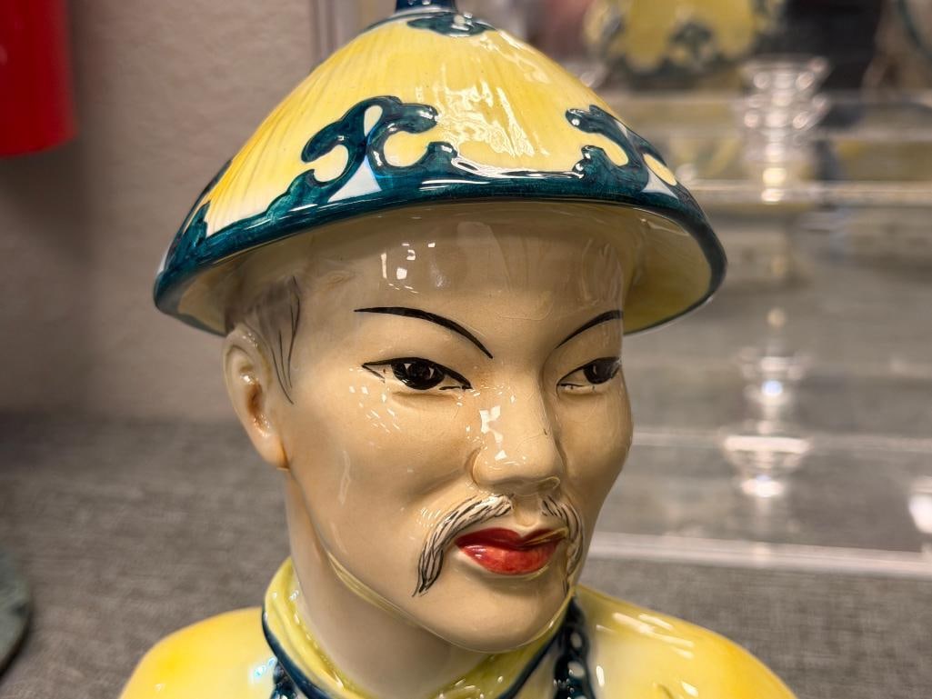 MID-CENTURY GOLDSCHEIDER EVERLAST CORP. COTILLION ASIAN MALE AND FEMALE BUST FIGURES / BOOKENDS - 4