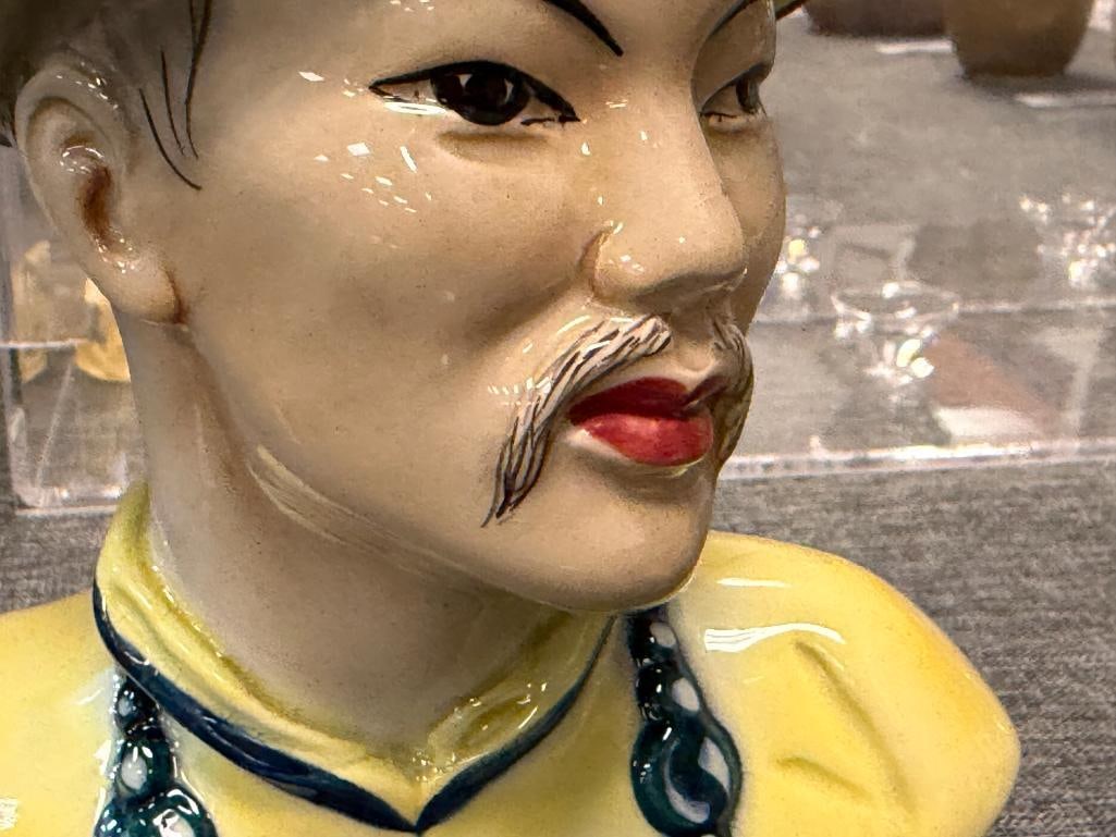 MID-CENTURY GOLDSCHEIDER EVERLAST CORP. COTILLION ASIAN MALE AND FEMALE BUST FIGURES / BOOKENDS - 5