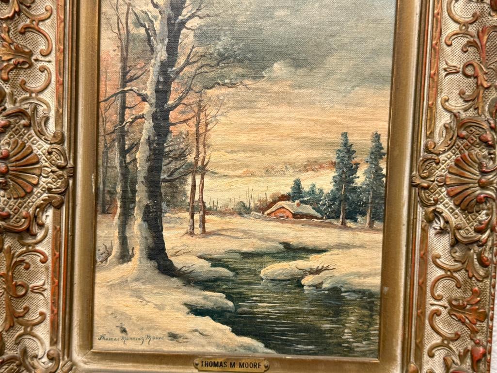 THOMAS MANNING MOORE AMERICAN 20TH CENTURY ARTIST ORIGINAL OIL ON CANVAS BOARD PAINTING - 2