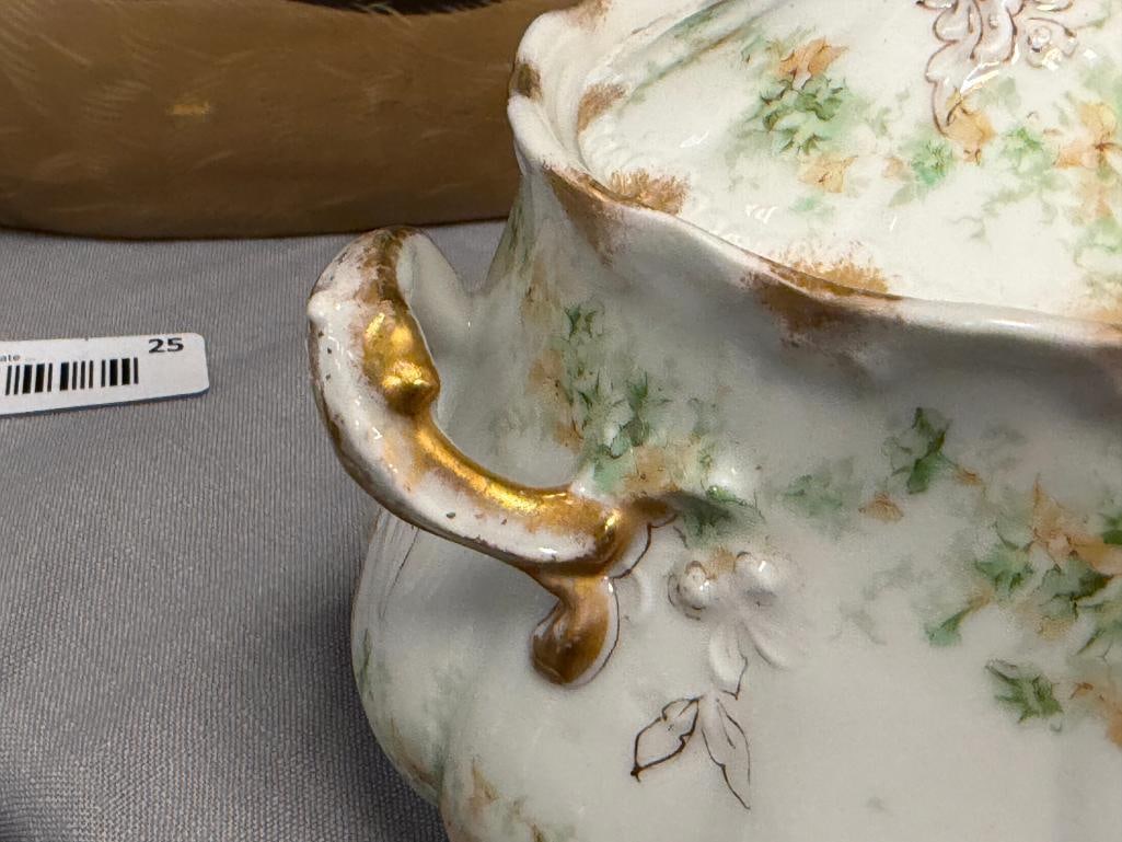 ANTIQUE THEO. HAVILAND LIMOGES LARGE PORCELAIN CREAMER AND SUGAR WITH FLORAL GARLANDS GILT DECORA... - 4