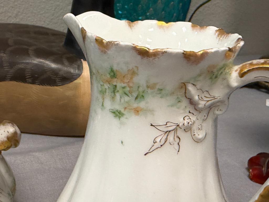 ANTIQUE THEO. HAVILAND LIMOGES LARGE PORCELAIN CREAMER AND SUGAR WITH FLORAL GARLANDS GILT DECORA... - 6