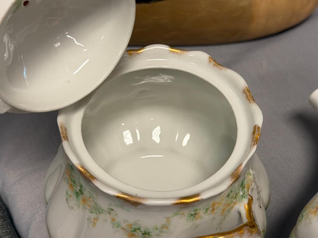 ANTIQUE THEO. HAVILAND LIMOGES LARGE PORCELAIN CREAMER AND SUGAR WITH FLORAL GARLANDS GILT DECORA... - 8