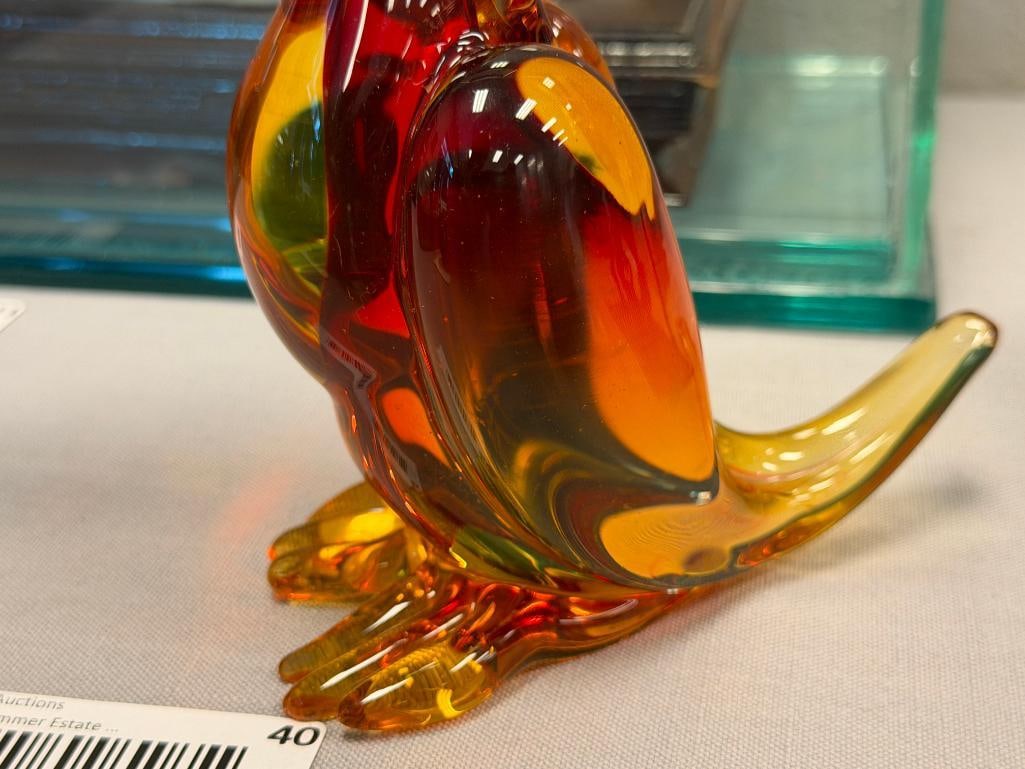 MURANO HAND BLOWN ART GLASS DUCK FIGURINE AMBER AND RED / RUSSET MADE IN ITALY - 5