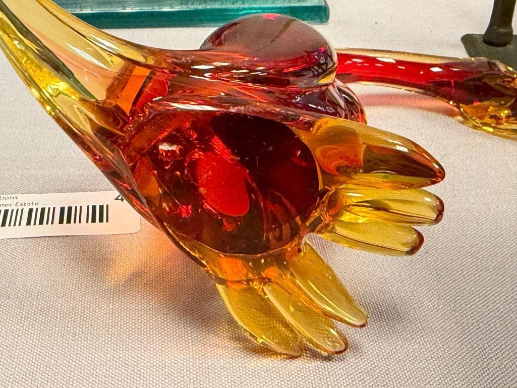 MURANO HAND BLOWN ART GLASS DUCK FIGURINE AMBER AND RED / RUSSET MADE IN ITALY - 6