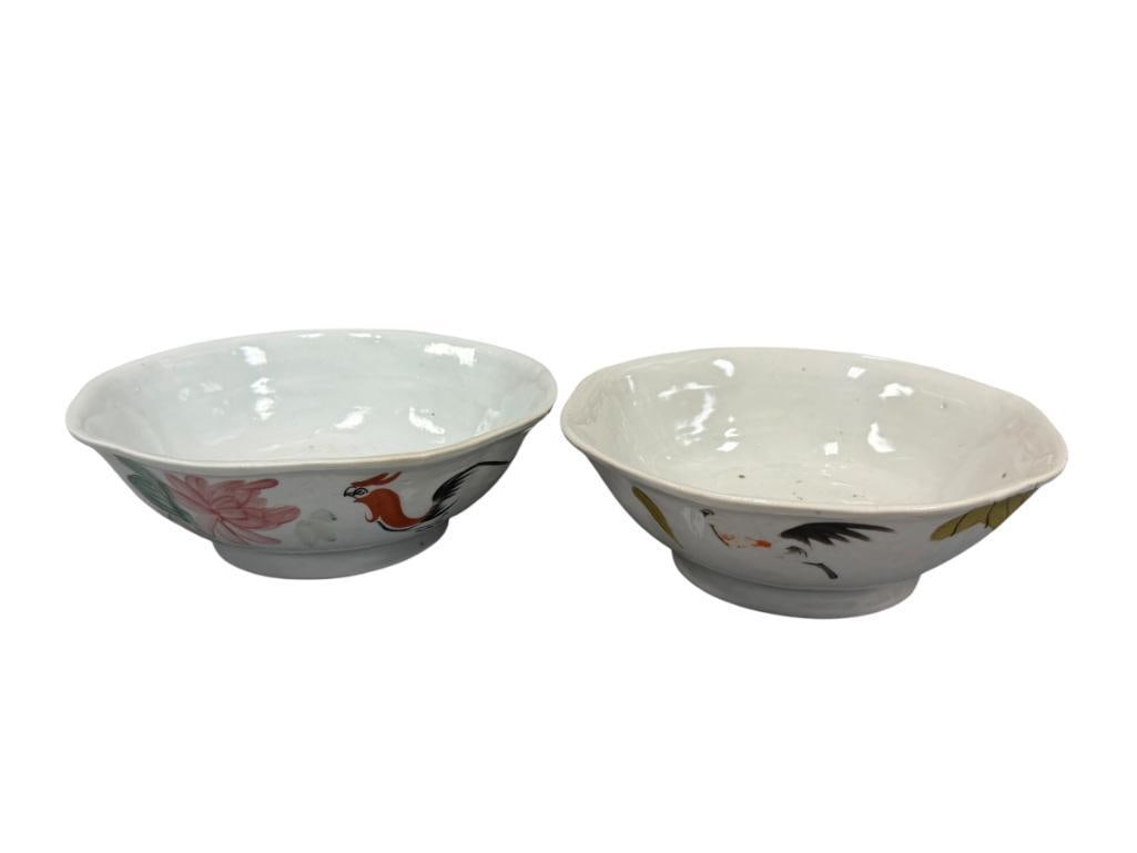 ANTIQUE CHINESE EXPORT PORCELAIN POLYCHROME BOWLS ROOSTER AND CALLIGRAPHY DESIGN (1 of 8)