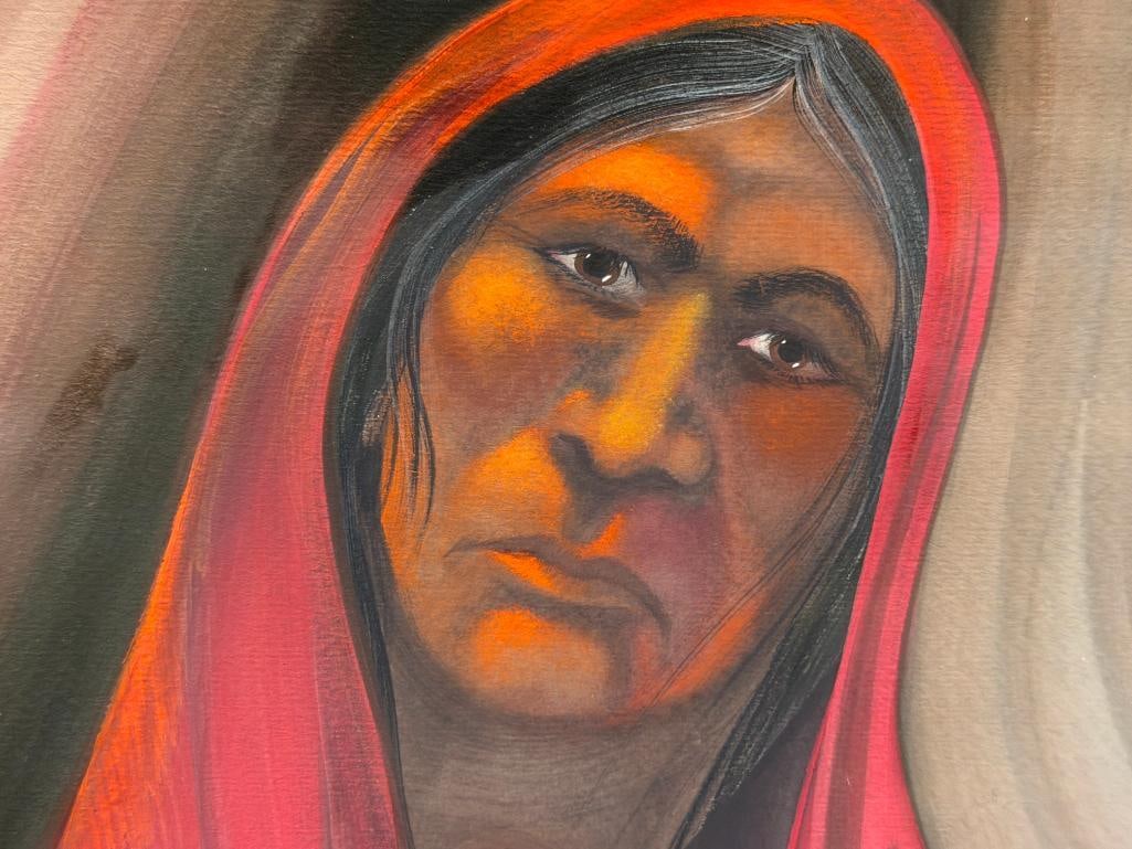 ROBERT REDBIRD SR. KIOWA NATIVE AMERICAN ARTIST ORIGINAL WATERCOLOR ON PAPER PAINTING PORTRAIT - 3