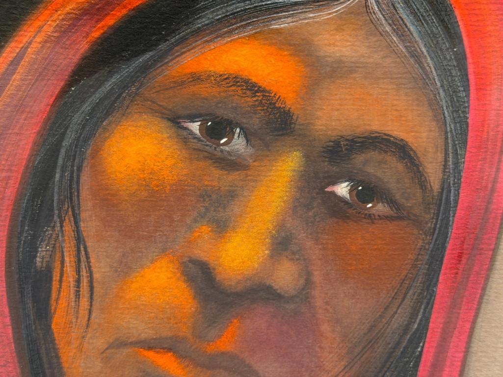 ROBERT REDBIRD SR. KIOWA NATIVE AMERICAN ARTIST ORIGINAL WATERCOLOR ON PAPER PAINTING PORTRAIT - 4