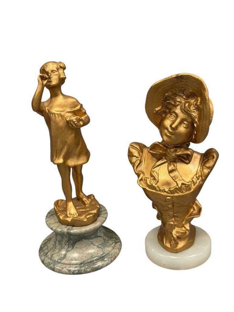 20TH CENTURY GILT METAL SCULPTURES MOUNTED ON STONE BASE (1 of 9)