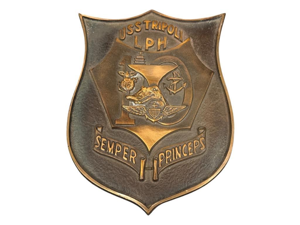 USS TRIPOLI LPH-10 METAL PLAQUE WITH INSIGNIA AN IWO JIMA CLASS AMPHIBIOUS ASSAULT SHIP (1 of 5)