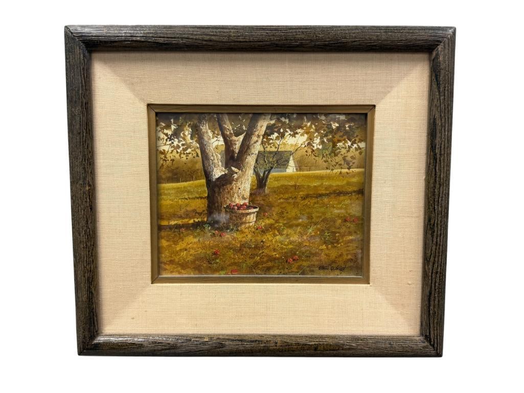 S.O. SCOTT ORIGINAL WATERCOLOR ON PAPER APPLE ORCHARD (1 of 7)