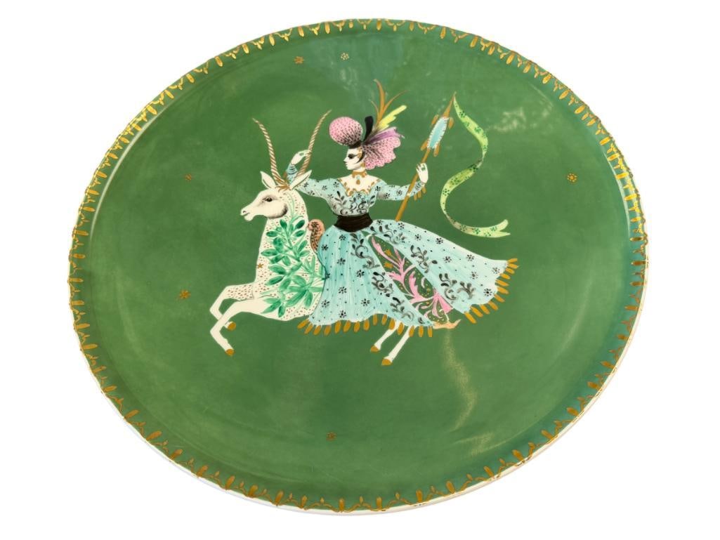 MID-CENTURY ARZBERG GERMAN HAND PAINTED WIMSICAL CAROUSEL HORSE AND RIDER PLATE BY MERLIN HARDY (1 of 7)
