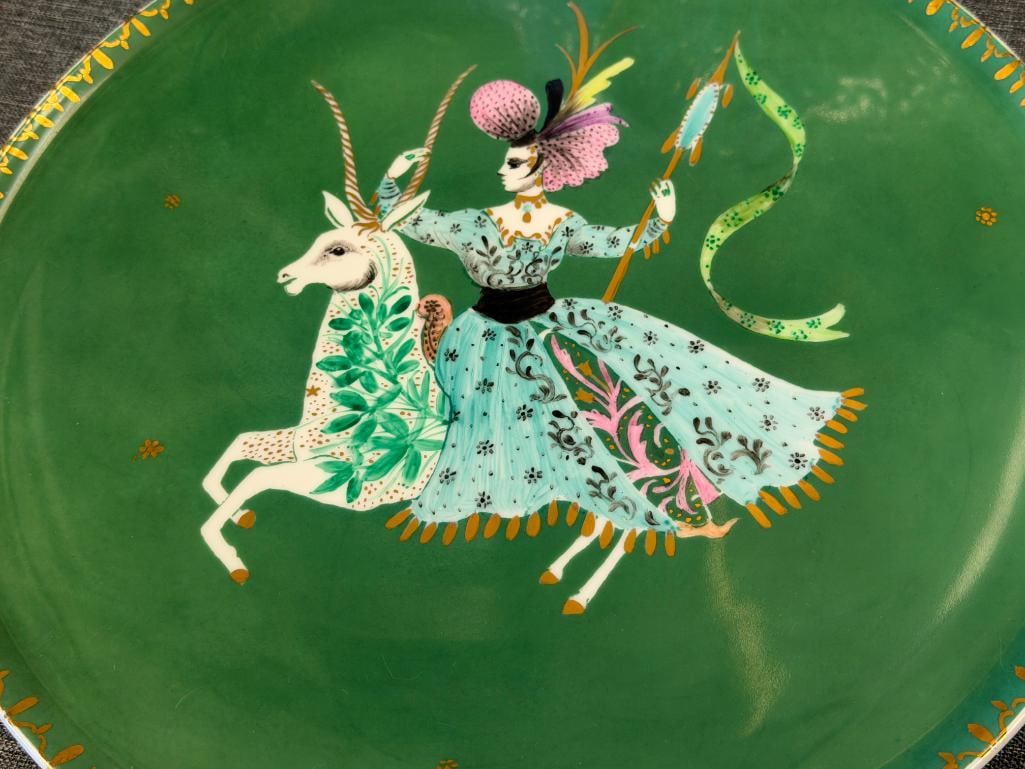 MID-CENTURY ARZBERG GERMAN HAND PAINTED WIMSICAL CAROUSEL HORSE AND RIDER PLATE BY MERLIN HARDY - 2
