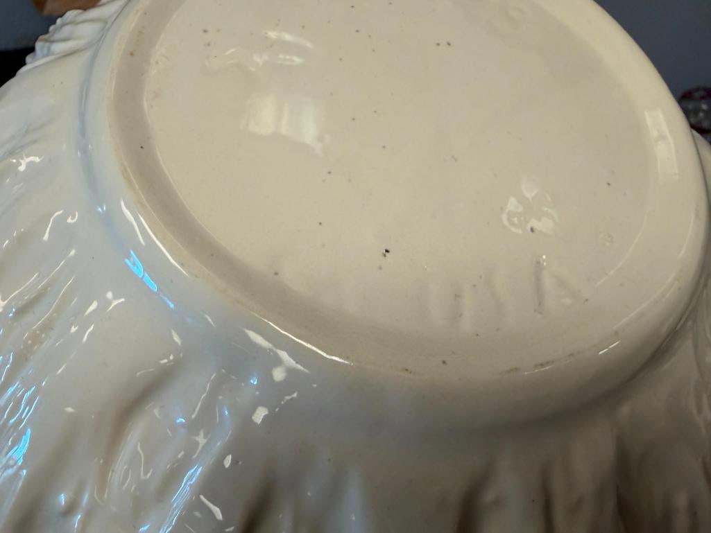 1978 WHITTIER POTTERY WHITE CABBAGE SOUP TUREEN WITH BOTTOM PLATE AND LADDLE - 7