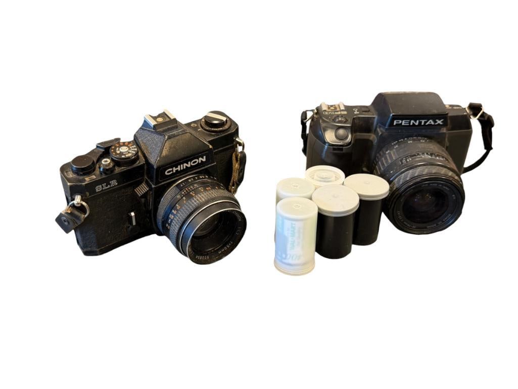VINTAGE CHINON SLR AND PENTAX SF10 35 MM FILM CAMERAS (1 of 8)