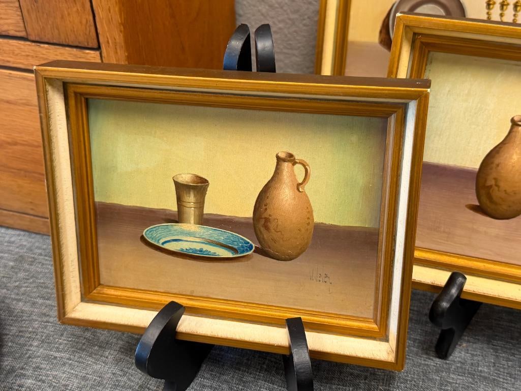 V. WELEY LISTED DUTCH ARTIST ORIGINAL MINIATURE OIL ON BOARD STILL-LIFE PAINTINGS - 2