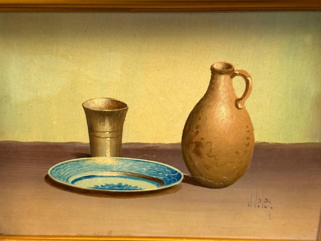 V. WELEY LISTED DUTCH ARTIST ORIGINAL MINIATURE OIL ON BOARD STILL-LIFE PAINTINGS - 3
