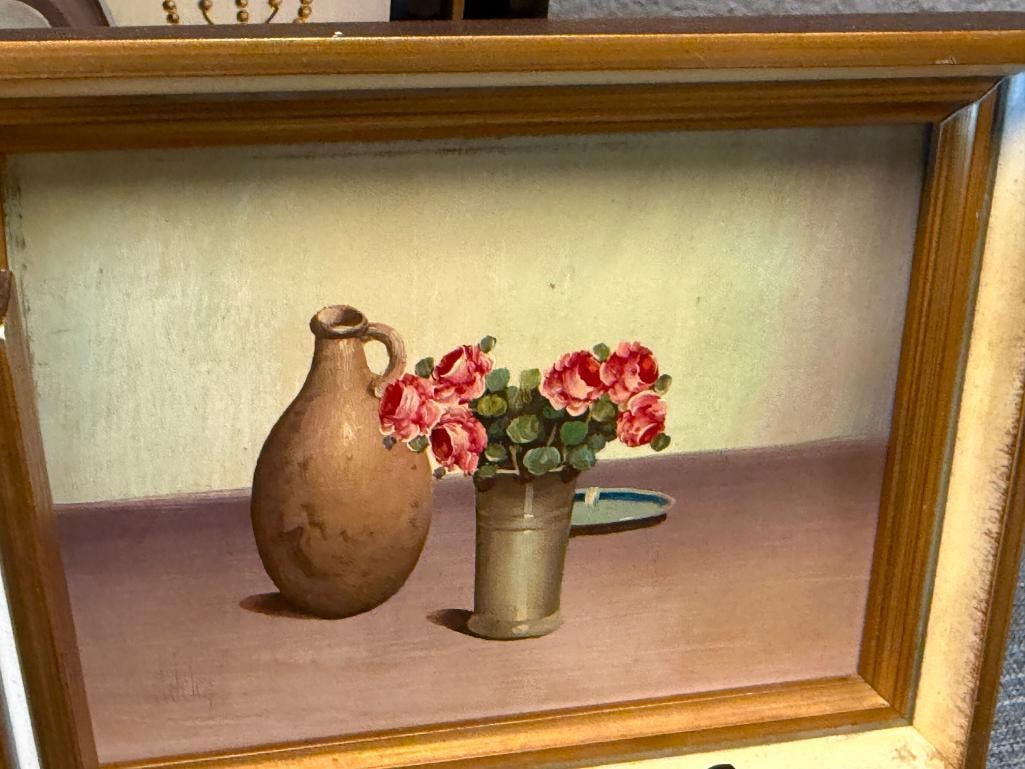 V. WELEY LISTED DUTCH ARTIST ORIGINAL MINIATURE OIL ON BOARD STILL-LIFE PAINTINGS - 4