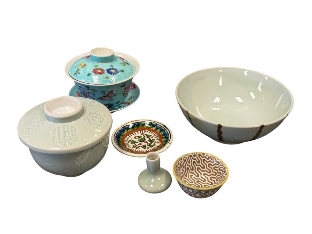 20TH CENTURY CHINESE / JAPANESE CERAMICS CELDON BOWL, MINIATURE CELADON VASE, LJ CERAMICS BOWL (1 of 10)