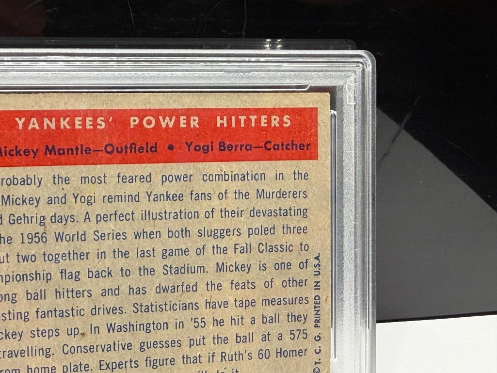 1957 TOPPS #407 MICKEY MANTLE YOGI BERRA YANKEES' POWER HITTERS BASEBALL CARD VG-EX 4 - 8