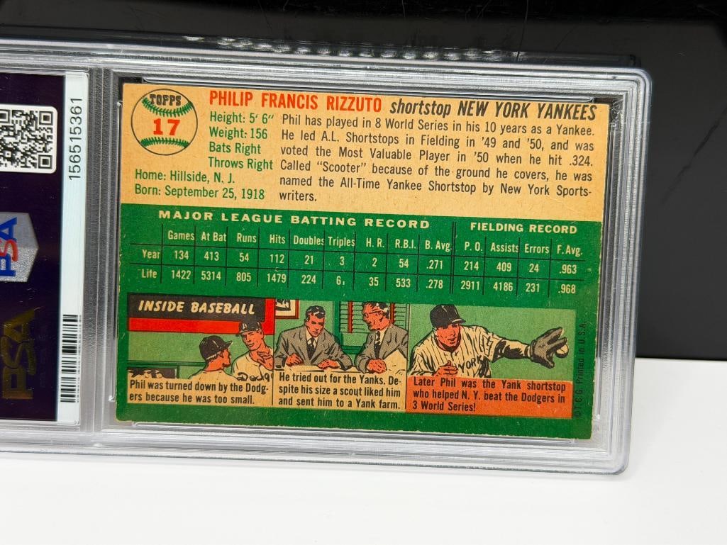 1954 TOPPS #17 PHIL RIZZUTO BASEBALL CARD PSA VG 3 - 6