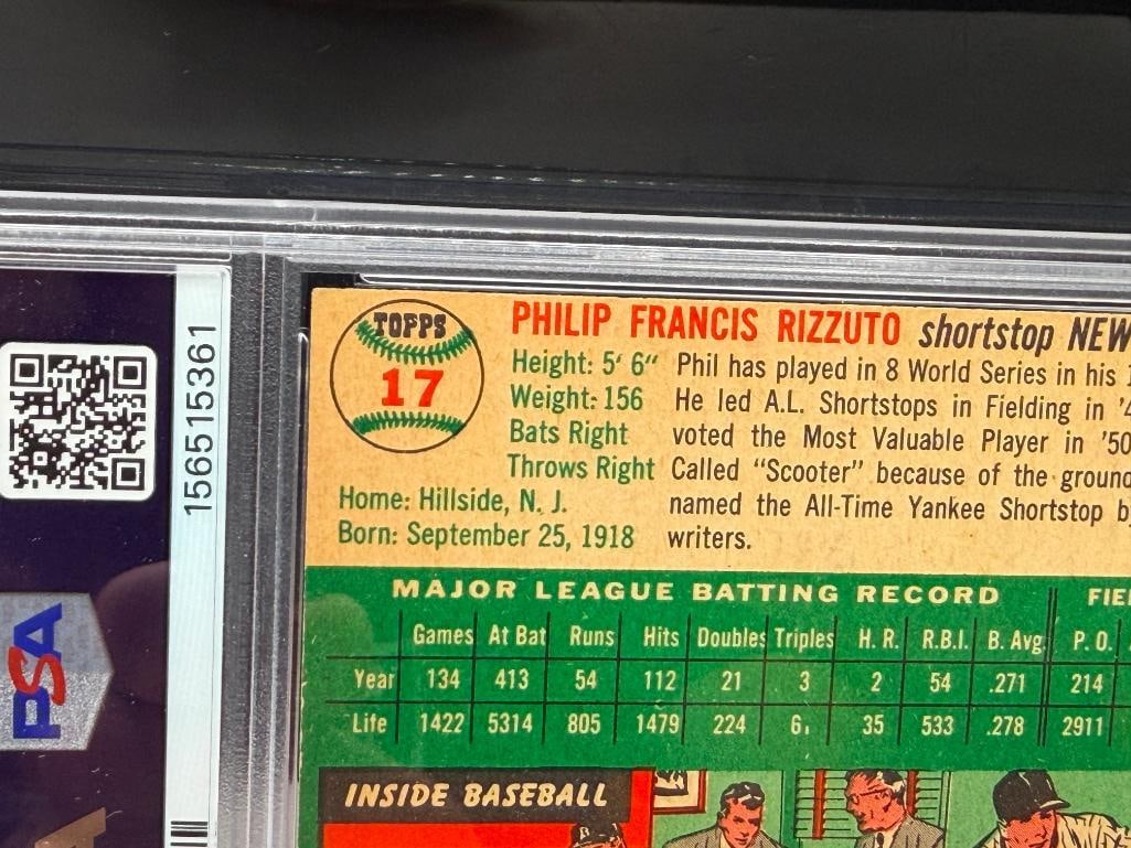 1954 TOPPS #17 PHIL RIZZUTO BASEBALL CARD PSA VG 3 - 7