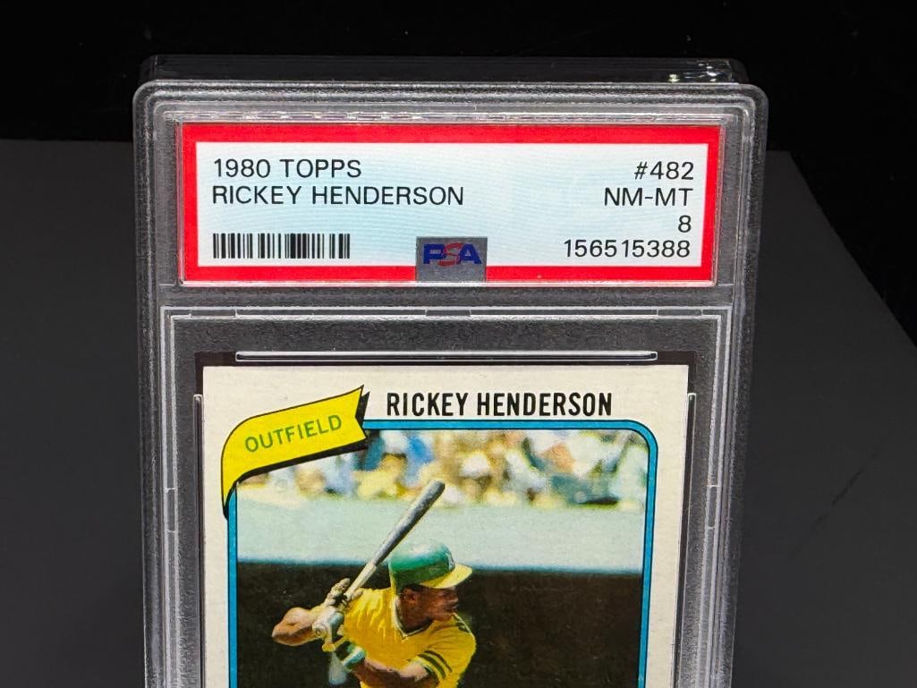 1980 TOPPS #482 RICKEY HENDERSON ROOKIE BASEBALL CARD PSA NM-MT 8 - 2