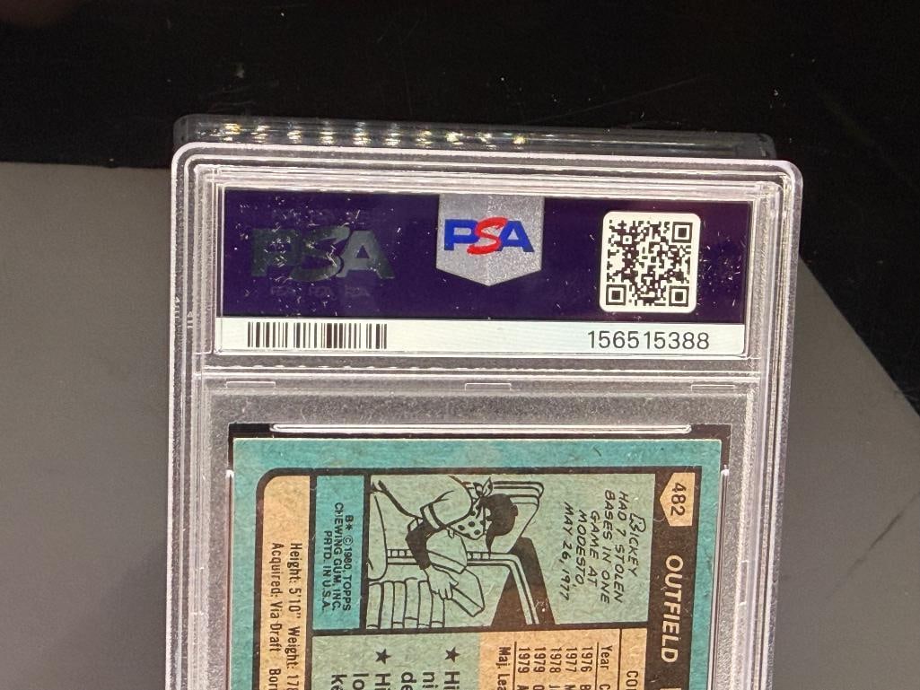 1980 TOPPS #482 RICKEY HENDERSON ROOKIE BASEBALL CARD PSA NM-MT 8 - 5