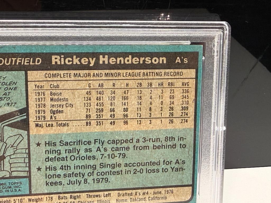 1980 TOPPS #482 RICKEY HENDERSON ROOKIE BASEBALL CARD PSA NM-MT 8 - 8