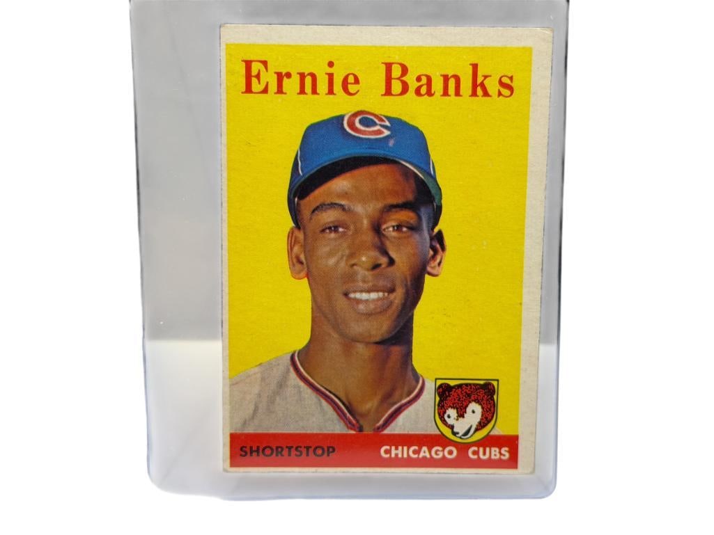 1958 TOPPS #310 ERNIE BANKS BASEBALL CARD: CHICAGO CUBS, "MR. CUB," HALL OF FAMER, RARE CARD, SEE PHOTOS FOR CONDITION, FROM THE ESTATE OF A LOCAL RENO, NV DOCTOR AT RENOWN WHO RAN BIG LEAGUE SPORTS MEDICINE BASEBALL CAMP FOR NEARLY 20