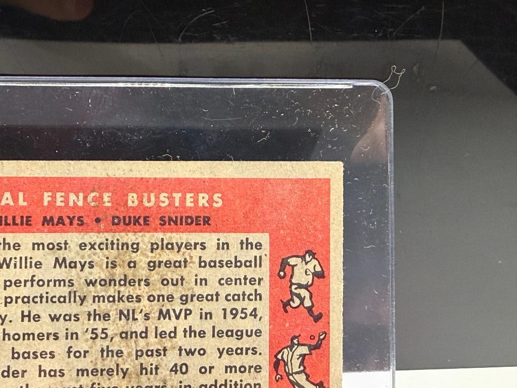 1958 TOPPS # 436 WILLIE MAYS DUKE SNIDER RIVAL FENCE BUSTERS BASEBALL CARD - 9