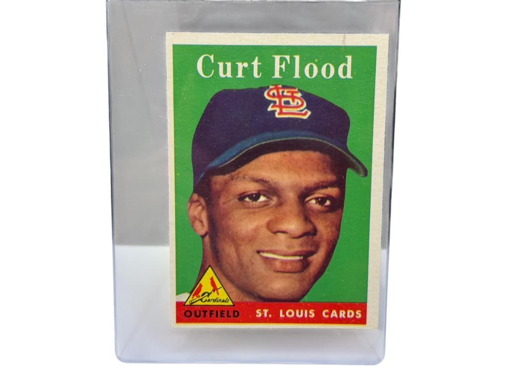 1958 TOPPS #464 CURT FLOOD BASEBALL CARD: ST. LOUIS CARDINALS, HALL OF FAMER, RARE CARD, SEE PHOTOS FOR CONDITION, FROM THE ESTATE OF A LOCAL RENO, NV DOCTOR AT RENOWN WHO RAN BIG LEAGUE SPORTS MEDICINE BASEBALL CAMP FOR NEARLY 20 YEARS,